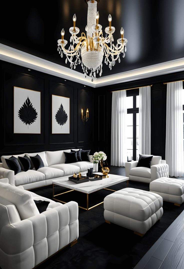 Living Room with Stunning Black and White Design Ideas