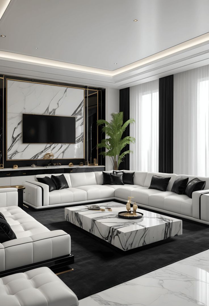 Living Room with Stunning Black and White Design Ideas