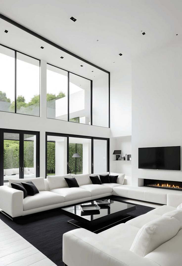 Living Room with Stunning Black and White Design Ideas