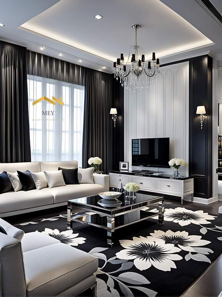 Living Room with Stunning Black and White Design Ideas