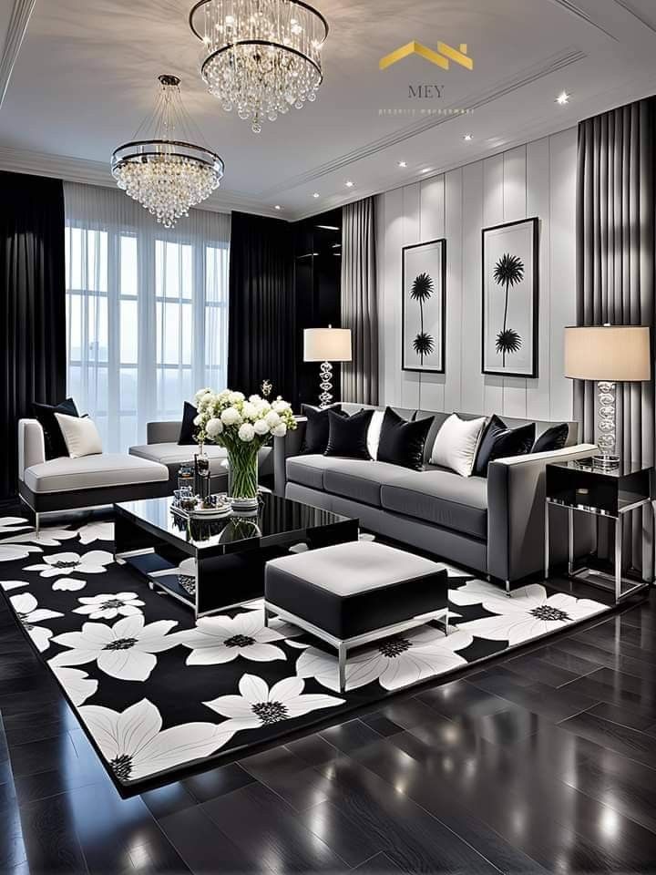 Living Room with Stunning Black and White Design Ideas