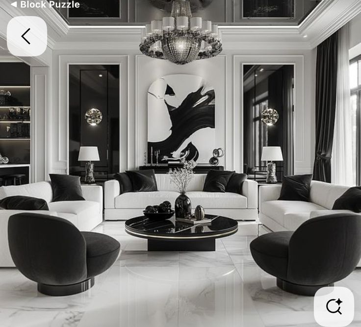 Living Room with Stunning Black and White Design Ideas